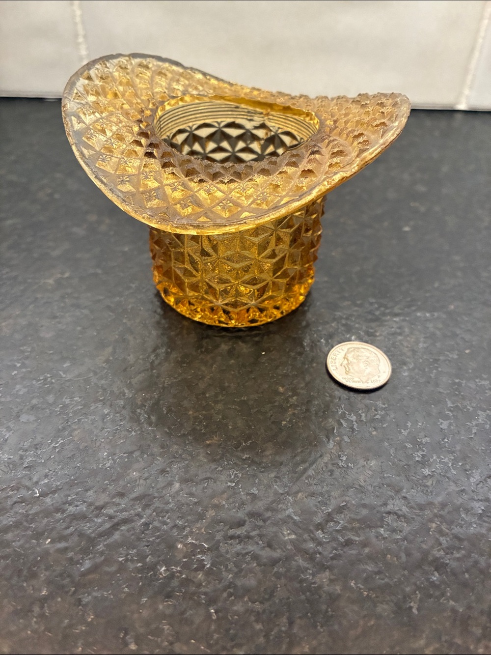Fenton Amber Pressed Glass Hat-Shaped Toothpick Holder